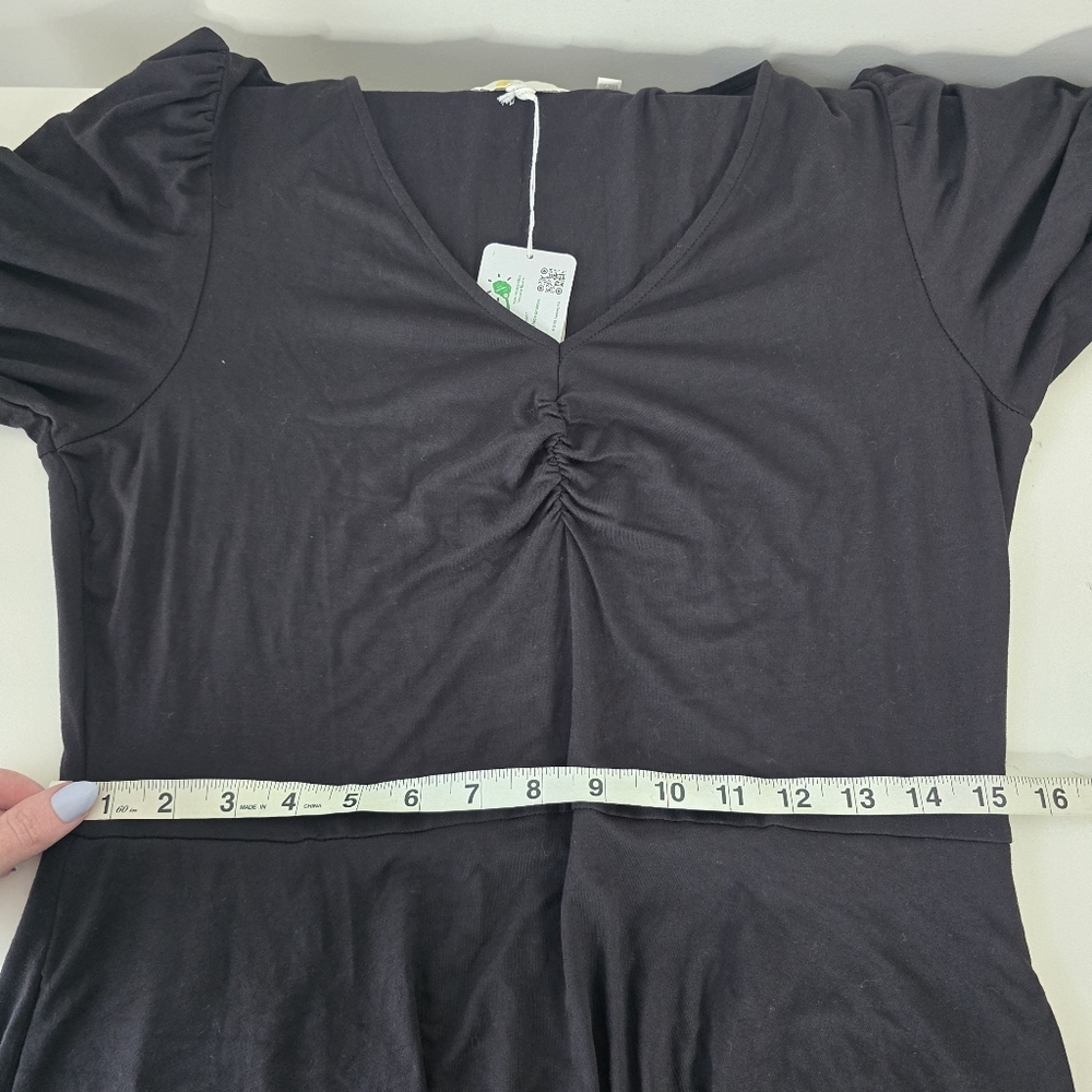 NWT Boden Black V Neck Jersey Mini Dress 8R Ruffle Sleeves Gathered Front - Picture 8 of 12